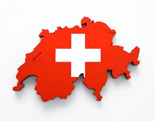 Obraz premium Switzerland Map with Swiss Flag Cross on White Background 3D Render