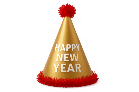 Gold party hat celebrating new year transparent background