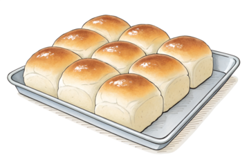 Fluffy white dinner rolls arranged neatly on a tray, illustrated in a soft, hand-drawn vector style. Perfect for Thanksgiving, holiday feasts, bakery menus, or cozy kitchen-themed designs. Isolated on