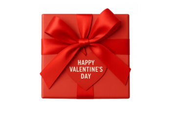 Red gift box with ribbon and happy valentine's day heart tag