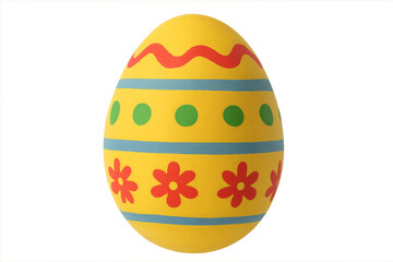 Yellow easter egg with colorful patterns transparent background