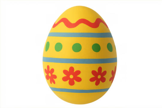 Yellow easter egg with colorful patterns transparent background