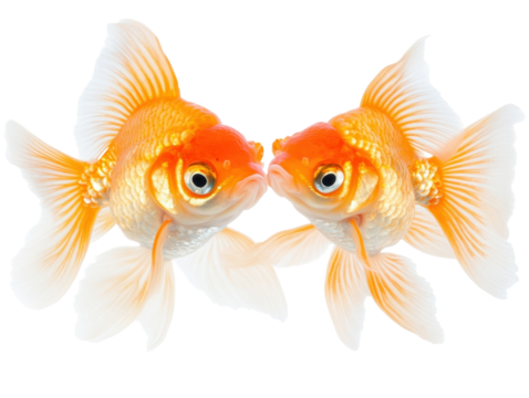 Two Vibrant Goldfish Swimming Gracefully Together, Displaying Their Bright Orange and White Colors  isolated on transparent background