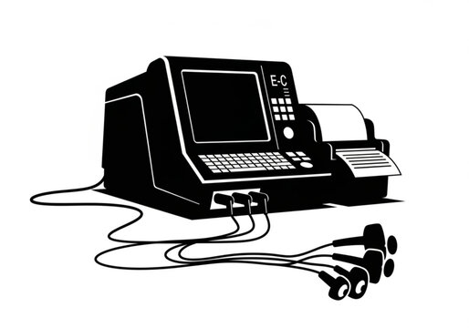 Vintage electronic voting machine with multiple earphones, generative ai