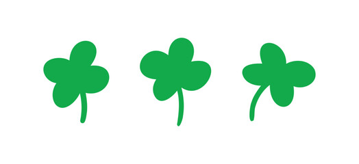 Green clover doodle hand drawn icon. Outline drawing green clover line clipart symbol. Four leaf clover naive illustration Isolated on a white background.