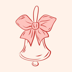 Christmas bell with bow. Coquette Christmas decorative element for cards, greetings and holidays.