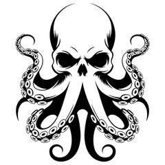 Dark Nautical Skull Octopus Illustration, Gothic Kraken Sea Monster Vector Graphic