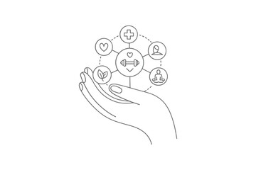Hand holding a network of healthcare icons