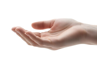 woman's hand holding an invisible object, palm up, isolated, cut out clipart