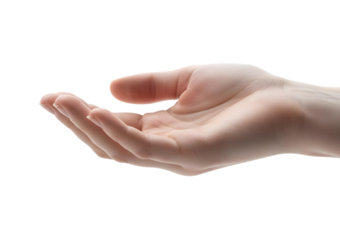 woman's hand holding an invisible object, palm up, isolated, cut out clipart