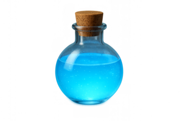Fantasy magic potion bottle with blue liquid