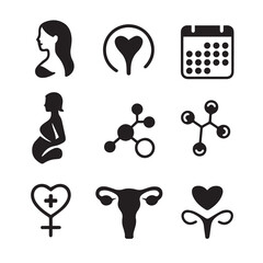 Women's Reproductive Health and Gynecology Vector Icon Set