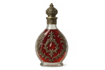 Ornate fantasy potion bottle containing red elixir