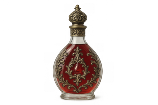Ornate fantasy potion bottle containing red elixir