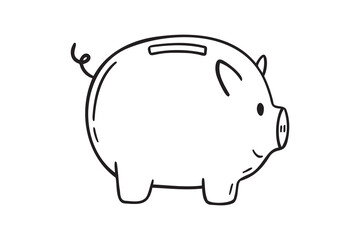 Bank piggy doodle hand drawn icon. Outline drawing coin piggy bank line clipart symbol