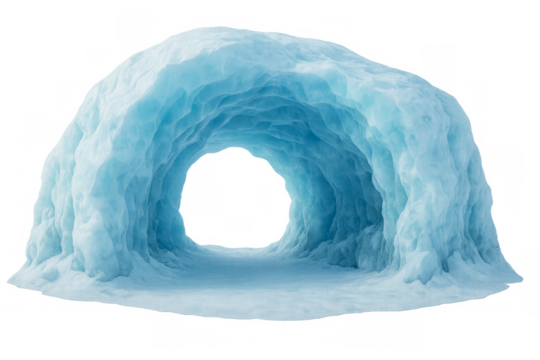 Blue ice cave structure on transparent background
