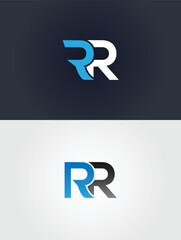 RR Letter logos one blue vector template white on dark blue second blue grey on white letter alphabet