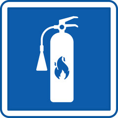 Blue Fire Extinguisher Sign. Vector Icon. Device Designed to Extinguish Fires. Hospital Ward Sign