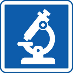 Blue Laboratory Sign. Vector Icon. Research Microscope. Scientific and Technical Experiment Room. Hospital Department Sign
