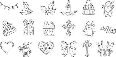 christmas-line-art-outline-icon-set-vector