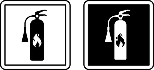 Fire Extinguisher Signs. Black and White Vector Icons. Device Designed to Extinguish Fires. Hospital Ward Sign