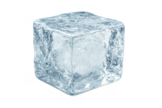 Ice cube showing frosty texture on transparent background - Powered by Adobe