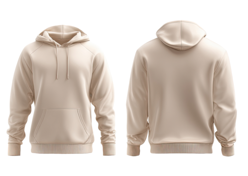 Stylish and Comfortable Beige Hoodie Design Showcasing Front and Back Views Perfect for Casual Wear or Fashion Forward Outfits isolated on transparent background