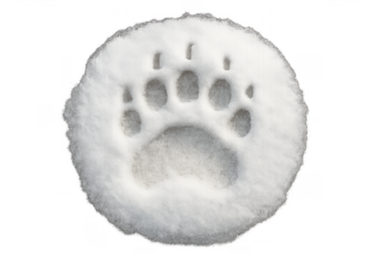 Paw print in snow on transparent background