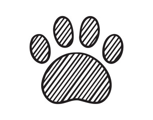 Dog paw or pet footprint doodle hand drawn icon. Outline drawing dog paw or pet footprint line clipart symbol
