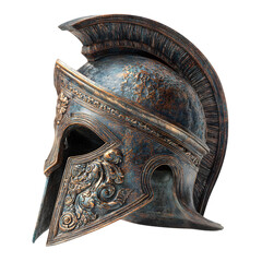 Ornate ancient greek corinthian helmet with intricate decorations isolated on transparent background
