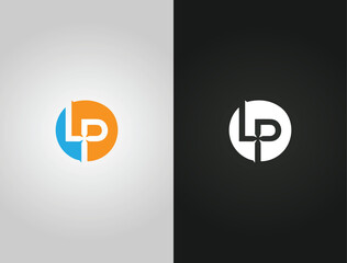 Two abstract letter LP logos one orange blue circle one vector template white circle