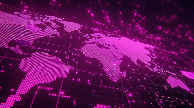 Global digital network map abstract technology purple high resolution photo