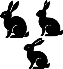 Dynamic Rabbit Jumping Silhouette Isolated on White Background Vector