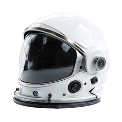 Detailed white astronaut helmet with reflective visor isolated on transparent background