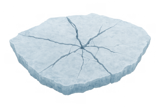 Cracked ice floe floating on transparent background