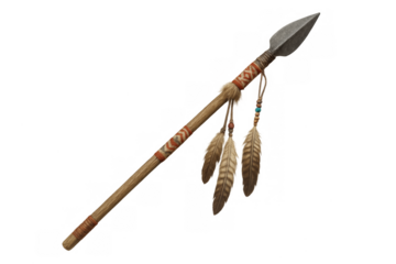 Native american hunting spear with decorative feathers
