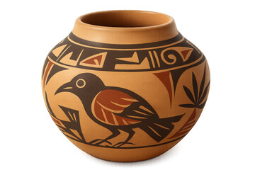 Traditional native american ceramic pottery pot with bird design
