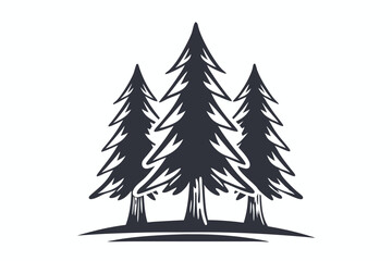 Black and white coniferous trees are grouped together, creating a nature scene