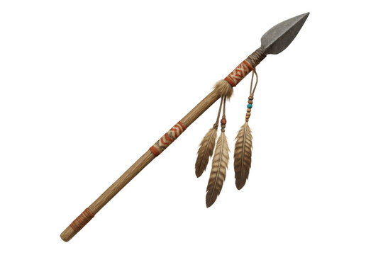 Native american hunting spear with decorative feathers