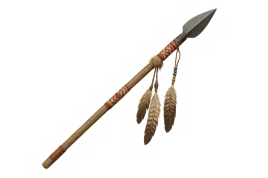Native american hunting spear with decorative feathers