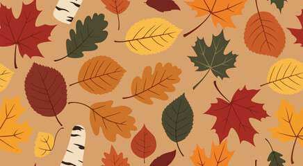 Autumn leaves background vector pattern design for fall season decoration and thanksgiving day cards