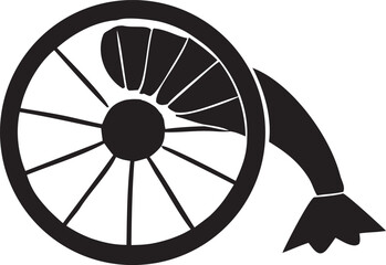 Fototapeta premium A vintage bicycle wheel silhouette vector icon with spokes and tire in a round, antique design
