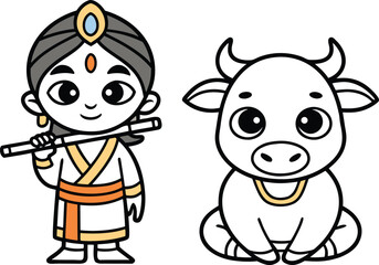 Sri Krishna Outline Design. Lord Krishna Line Art Illustration. Divine Krishna Outline Artwork. Hindu God Krishna Drawing. Spiritual Krishna Outline Design. Krishna Religious Line Artwork