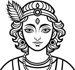 Sri Krishna Outline Design. Lord Krishna Line Art Illustration. Divine Krishna Outline Artwork. Hindu God Krishna Drawing. Spiritual Krishna Outline Design. Krishna Religious Line Artwork