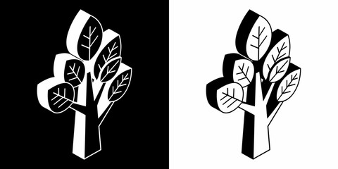 Stylized monochrome isometric tree icon for nature conservation projects and sustainable business branding, a versatile graphic element