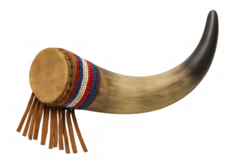 Native american decorated buffalo horn powder horn