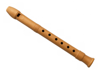 Wooden recorder flute wind instrument on transparent background