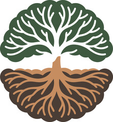Stylized Tree with Roots and Canopy Yin-Yang Icon