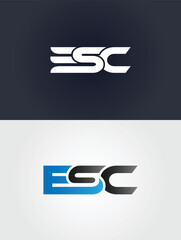 Vector template White and blue E S C logo on dark blue and light grey backgrounds symbol letter