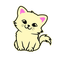 Cute cartoon kitten sitting happily with a playful expression